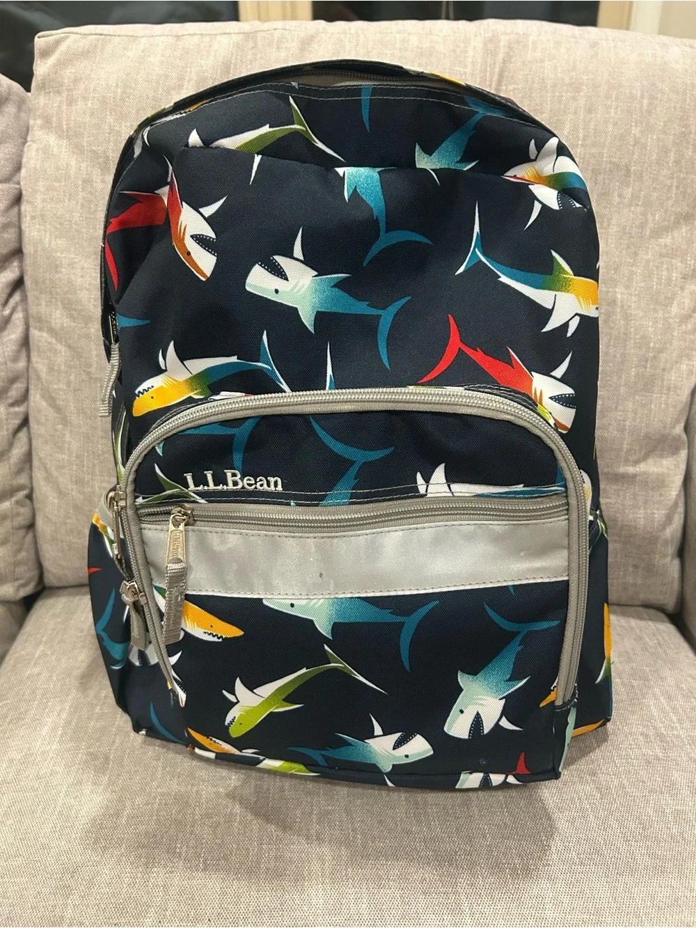 L.L. Bean Navy Shark Print Backpack - Multicolor Sharks
